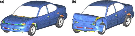 simulation of vehicle before and after impact