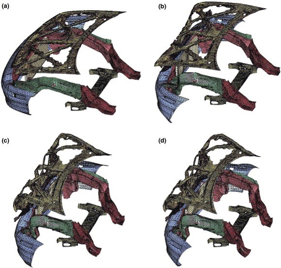 Model of selected parts before and after impact