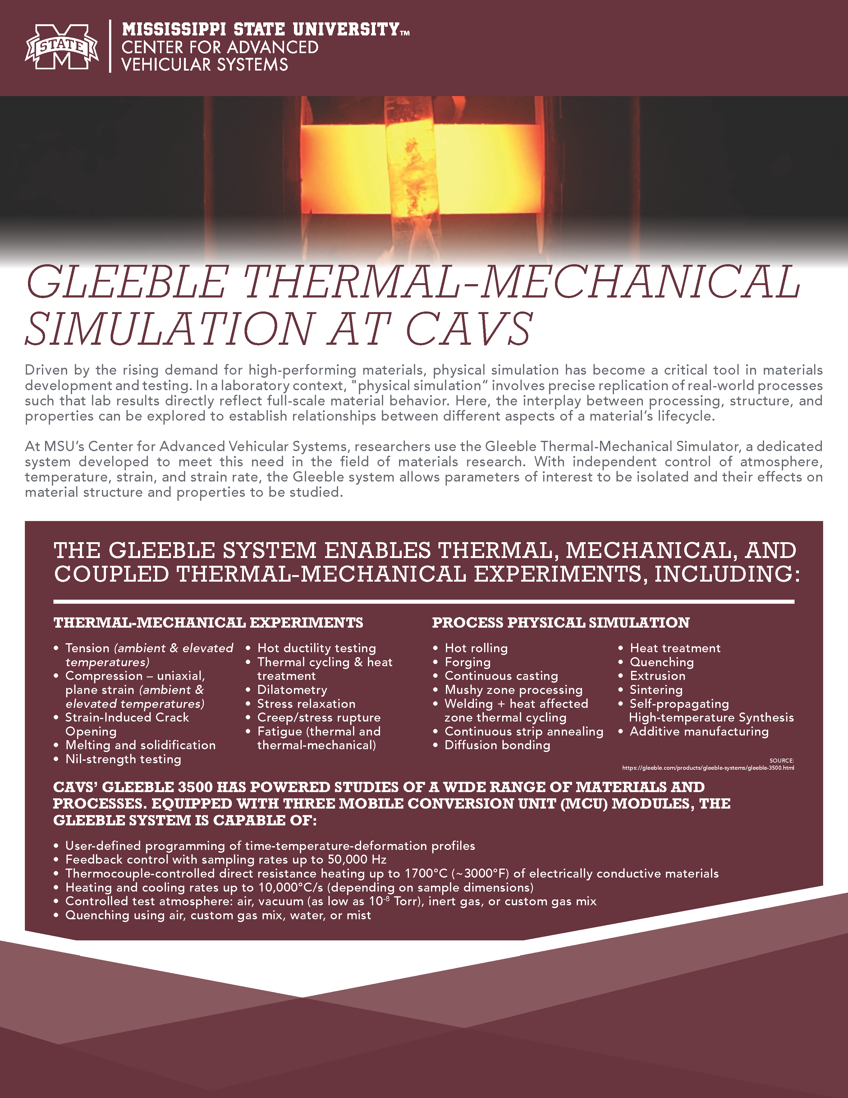 Gleeble Thermal-Mechanical Simulation at CAVS