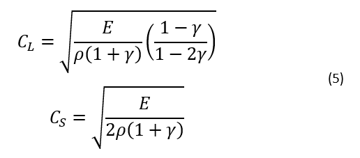 C_L=√(E/ρ(1+γ)  ((1-γ)/(1-2γ)) ), C_S=√(E/2ρ(1+γ) )