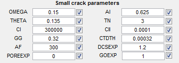 Small crack parameters