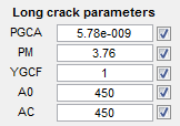 Long crack parameters