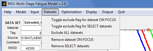 MSU Multi-Stage Fatique Model v.2.0 Datasests Dropdown